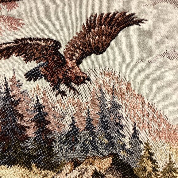 Vintage French Deer Eagle Mountains Tapestry - Picture 3 of 11